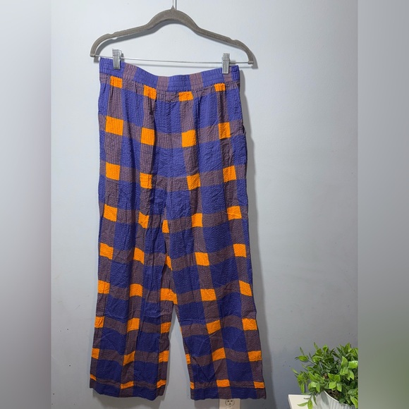 Anthropologie Porridge Preppy Plaid Indie WideLeg Pant Purple & Orange Sz M EUC - Picture 9 of 14
